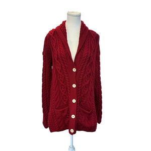 Irish Fisherman knit cardigan red Shannon Woolen Mills
